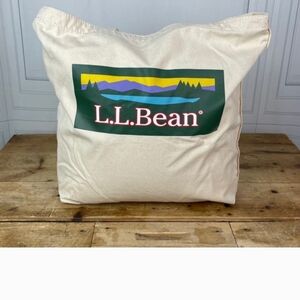 L.L.Bean Natural Canvas Tote with Multicolor Logo